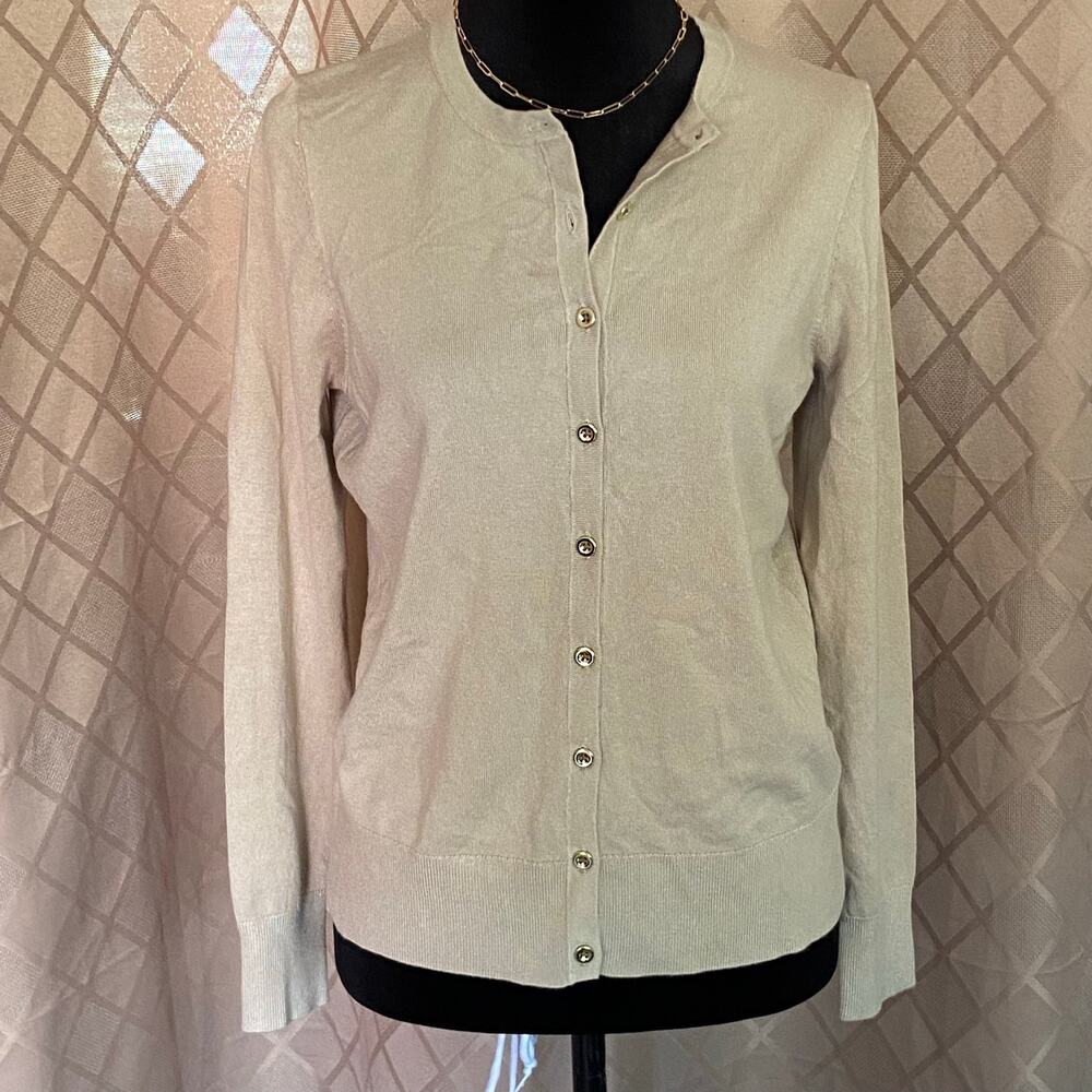 Charter Club Medium Gold Button Long Sleeve Knit Cardigan Sweater + Chain